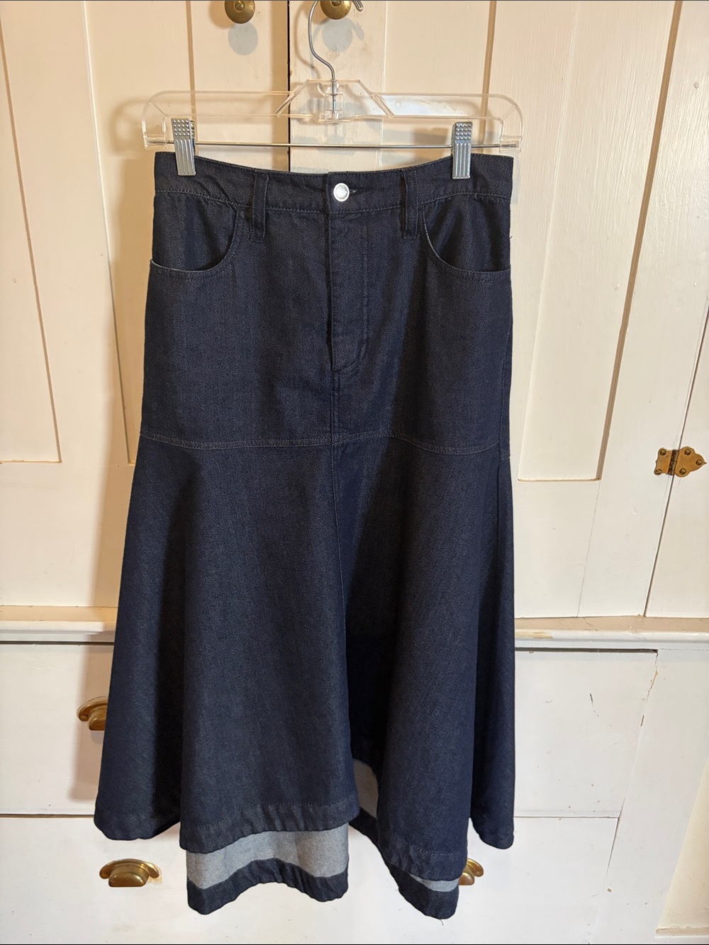 INC International Concepts Dark Blue High-Low Denim Skirt